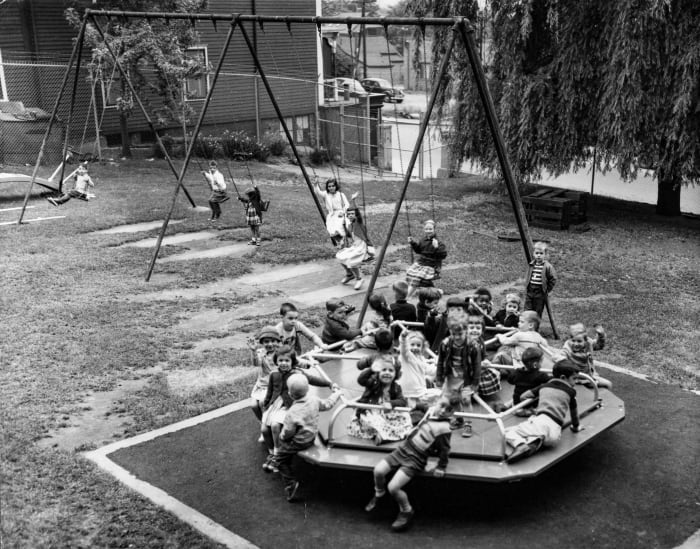 A playground spinner, in 1955.